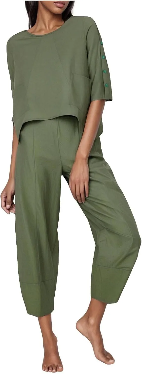 2025 Cotton Linen Women Lounge Sets Half Sleeve Crew Neck Two Piece Outfits Summer Cute Matching Sets Clothing