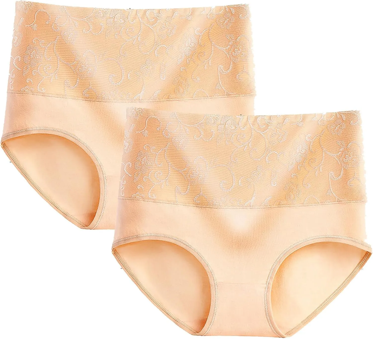 2PC Womens Cotton Floral Printed Cheeky Bikini Panties High Waist Moisture-Wicking Briefs Tummy Control Underwear