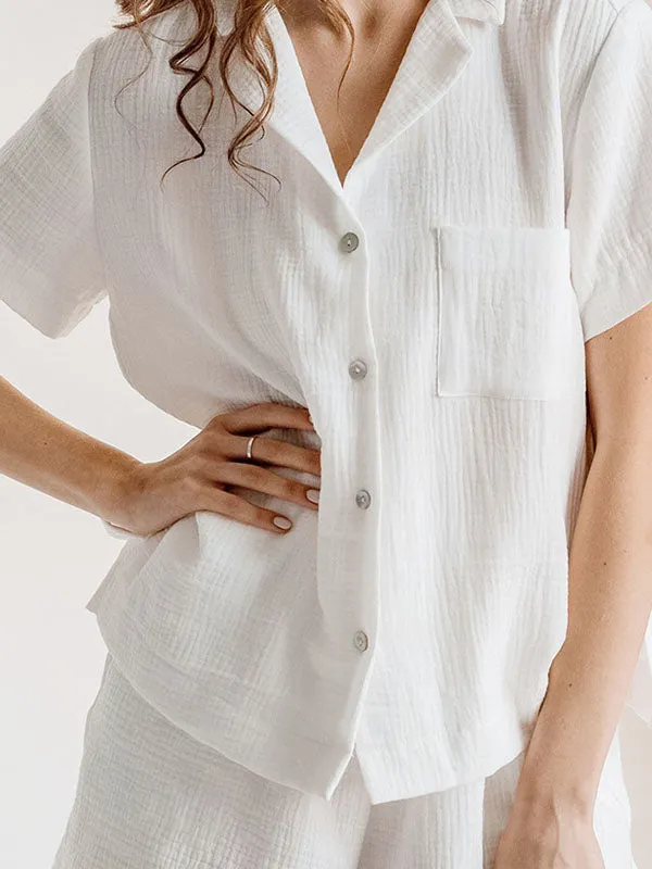 2Pcs Linen Shirt Shorts Sleeve Loungewear