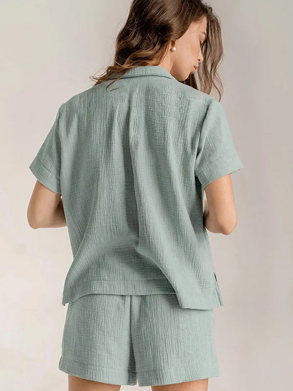 2Pcs Linen Shirt Shorts Sleeve Loungewear