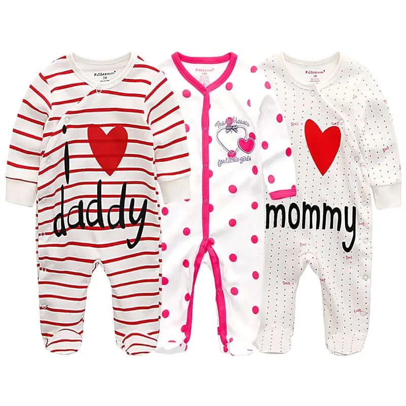 3 Pack Baby Organic Cotton Pajamas -  Long Sleeve & Footed (0-12M)