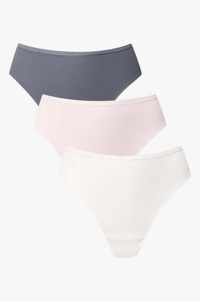 3 Pack Thongs Pink, Natural And Dark Grey