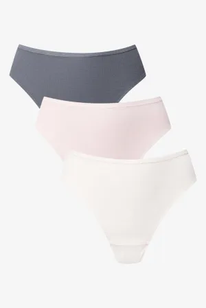 3 Pack Thongs Pink, Natural And Dark Grey