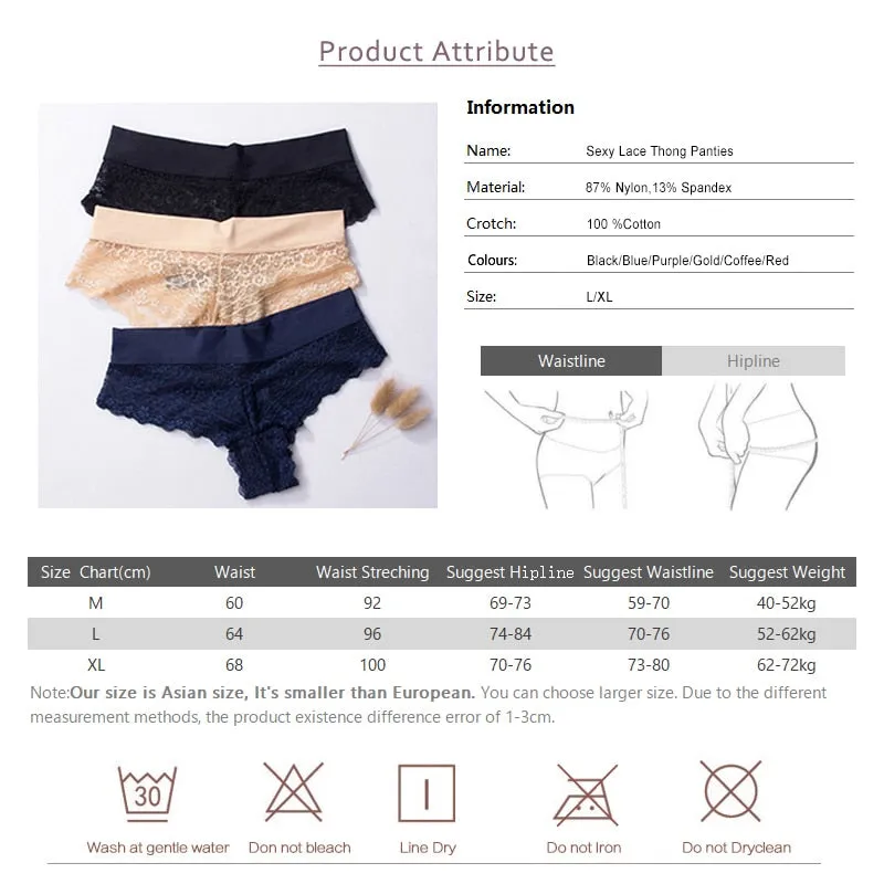 3 Pack Ultra Soft Lace Panties Thongs G Strings Seamless Underwear  Panty Briefs
