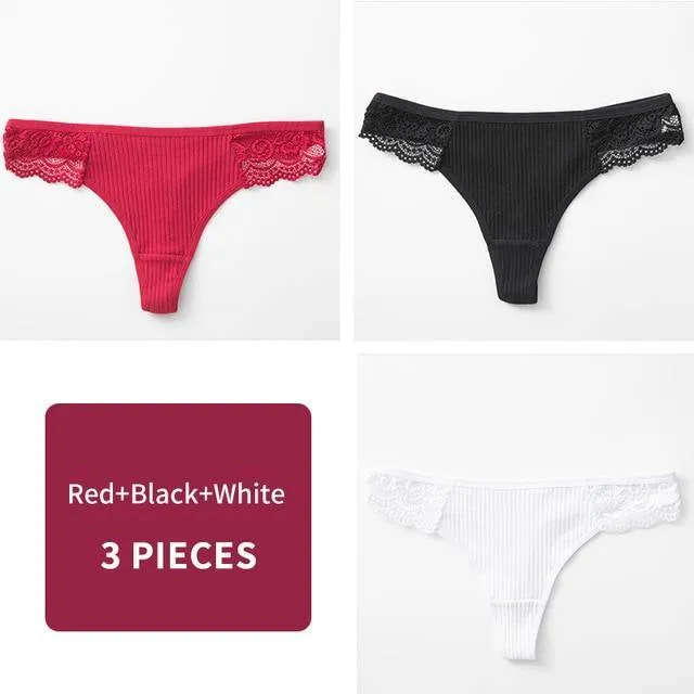 3 Pack Women's Cotton G-String Thong Panties String Briefs Sexy Lingerie Intimate Letter Low-Rise Underwear