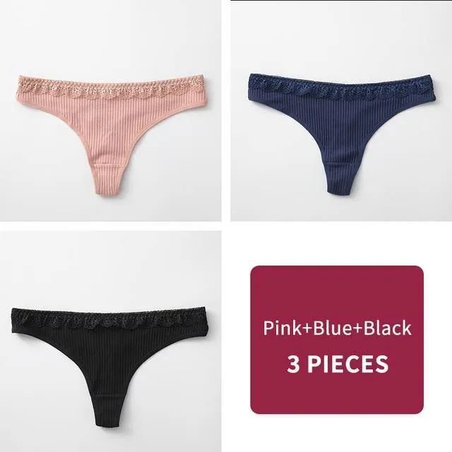 3 Pack Women's Cotton G-String Thong Panties String Briefs Sexy Lingerie Intimate Letter Low-Rise Underwear