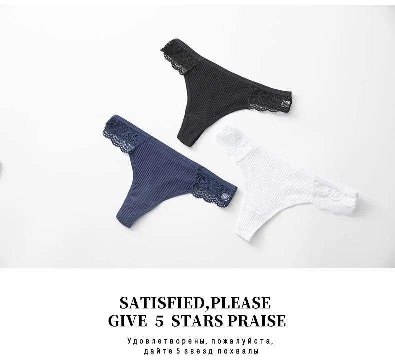 3 Pack Women's Cotton G-String Thong Panties String Briefs Sexy Lingerie Intimate Letter Low-Rise Underwear
