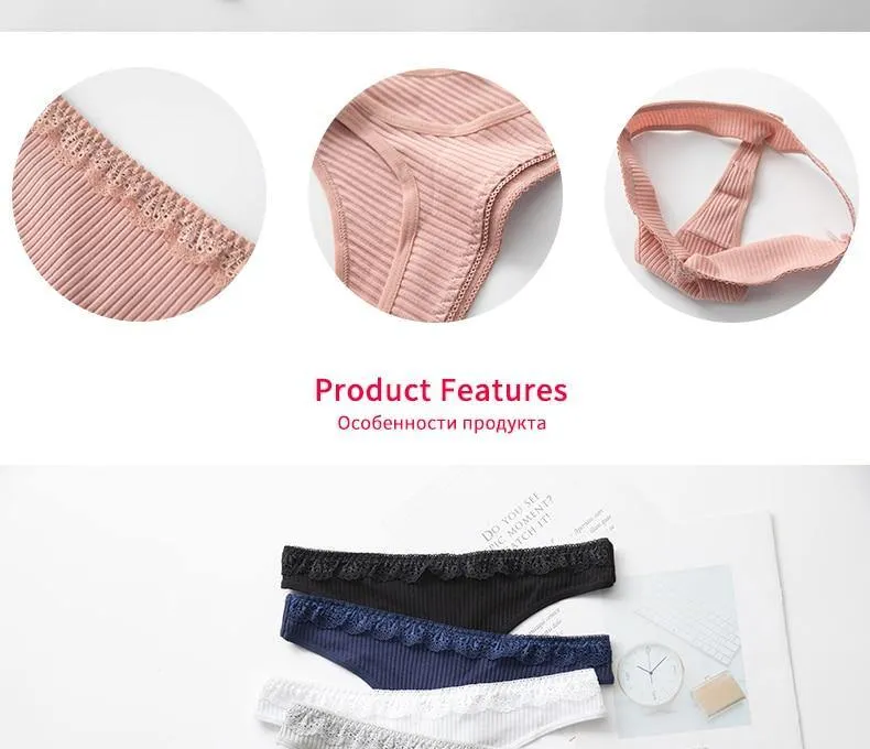 3 Pack Women's Cotton G-String Thong Panties String Briefs Sexy Lingerie Intimate Letter Low-Rise Underwear