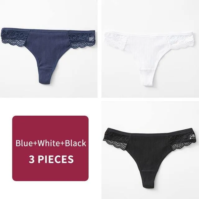3 Pack Women's Cotton G-String Thong Panties String Briefs Sexy Lingerie Intimate Letter Low-Rise Underwear