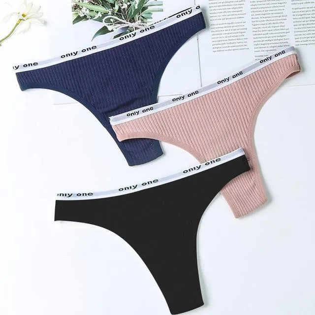 3 Pack Women's Cotton G-String Thong Panties String Briefs Sexy Lingerie Intimate Letter Low-Rise Underwear