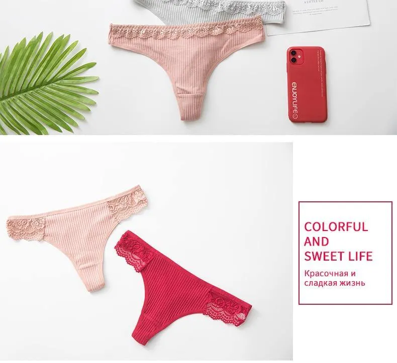 3 Pack Women's Cotton G-String Thong Panties String Briefs Sexy Lingerie Intimate Letter Low-Rise Underwear