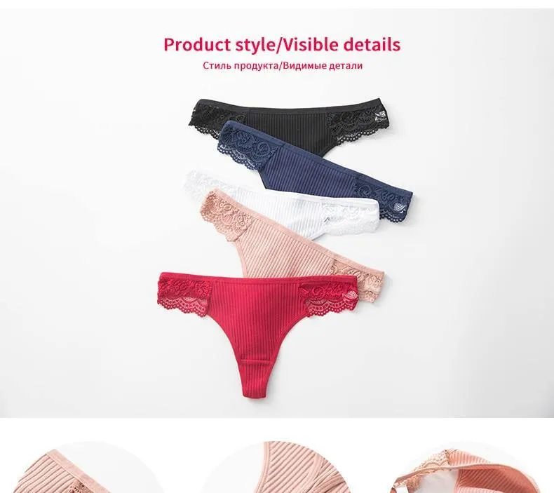3 Pack Women's Cotton G-String Thong Panties String Briefs Sexy Lingerie Intimate Letter Low-Rise Underwear