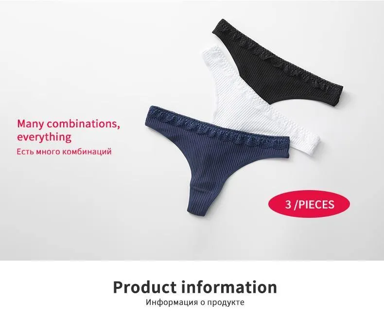 3 Pack Women's Cotton G-String Thong Panties String Briefs Sexy Lingerie Intimate Letter Low-Rise Underwear
