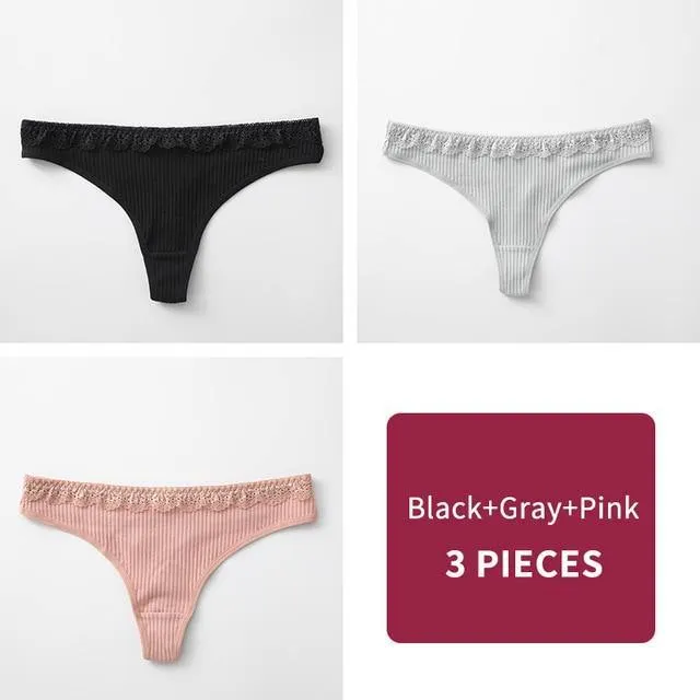 3 Pack Women's Cotton G-String Thong Panties String Briefs Sexy Lingerie Intimate Letter Low-Rise Underwear