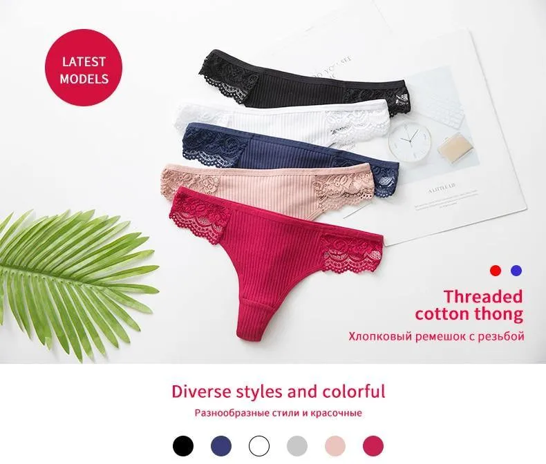 3 Pack Women's Cotton G-String Thong Panties String Briefs Sexy Lingerie Intimate Letter Low-Rise Underwear