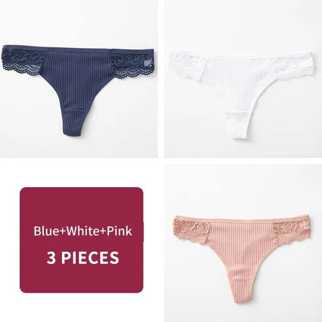 3 Pack Women's Cotton G-String Thong Panties String Briefs Sexy Lingerie Intimate Letter Low-Rise Underwear