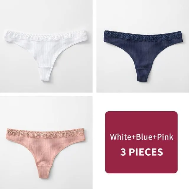 3 Pack Women's Cotton G-String Thong Panties String Briefs Sexy Lingerie Intimate Letter Low-Rise Underwear