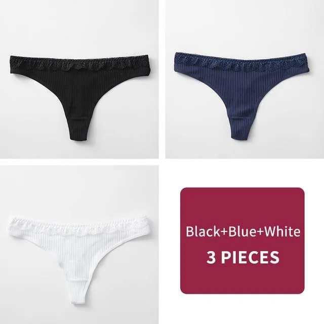 3 Pack Women's Cotton G-String Thong Panties String Briefs Sexy Lingerie Intimate Letter Low-Rise Underwear