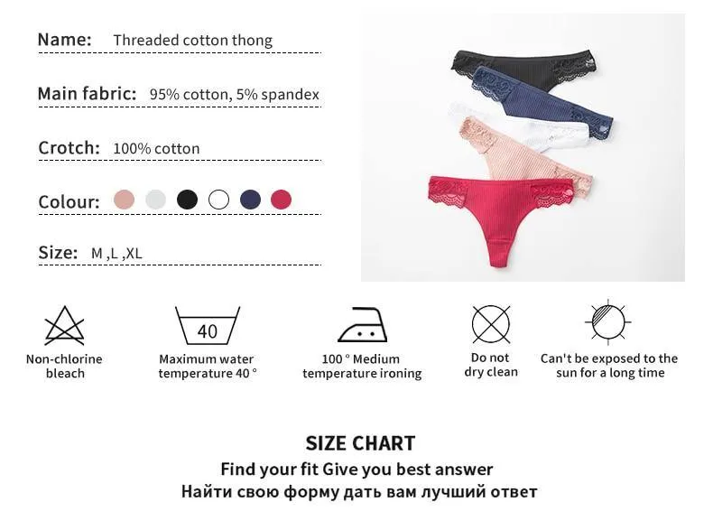 3 Pack Women's Cotton G-String Thong Panties String Briefs Sexy Lingerie Intimate Letter Low-Rise Underwear