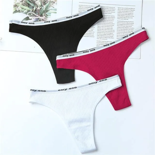 3 Pack Women's Cotton G-String Thong Panties String Briefs Sexy Lingerie Intimate Letter Low-Rise Underwear