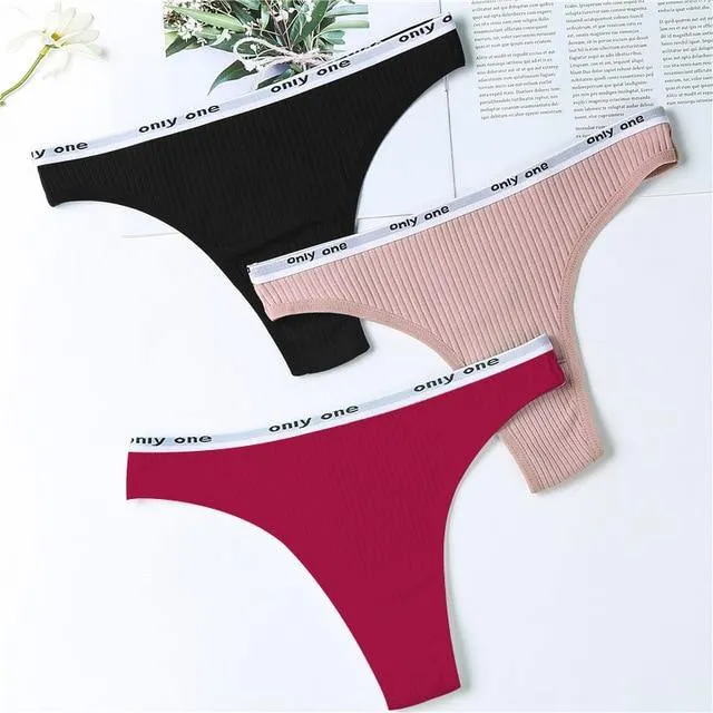 3 Pack Women's Cotton G-String Thong Panties String Briefs Sexy Lingerie Intimate Letter Low-Rise Underwear
