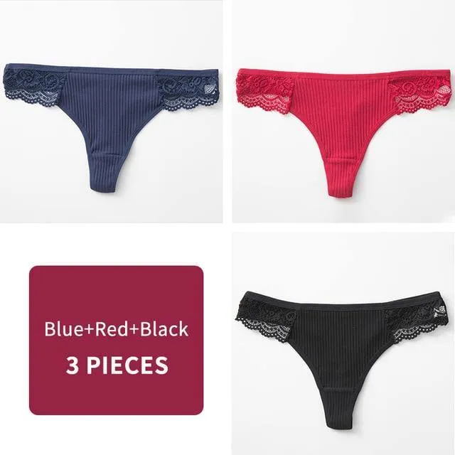 3 Pack Women's Cotton G-String Thong Panties String Briefs Sexy Lingerie Intimate Letter Low-Rise Underwear