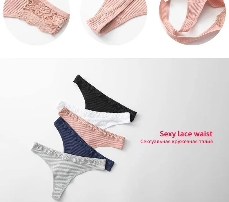 3 Pack Women's Cotton G-String Thong Panties String Briefs Sexy Lingerie Intimate Letter Low-Rise Underwear