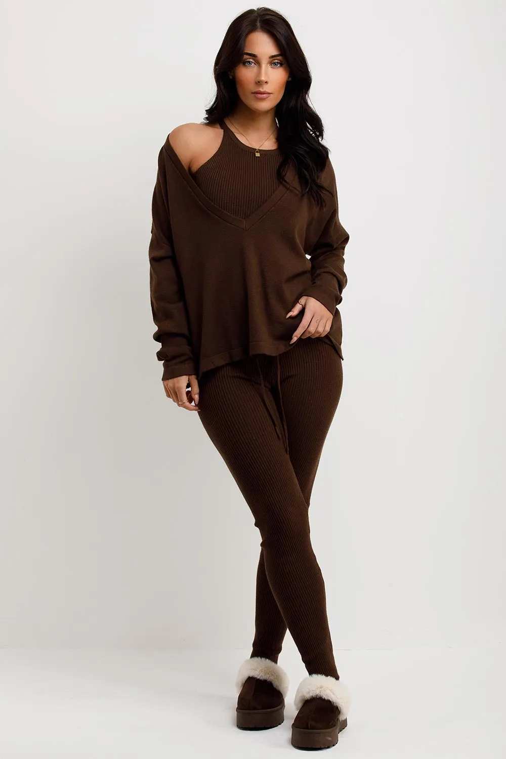 3 Piece Lounge Set Brown
