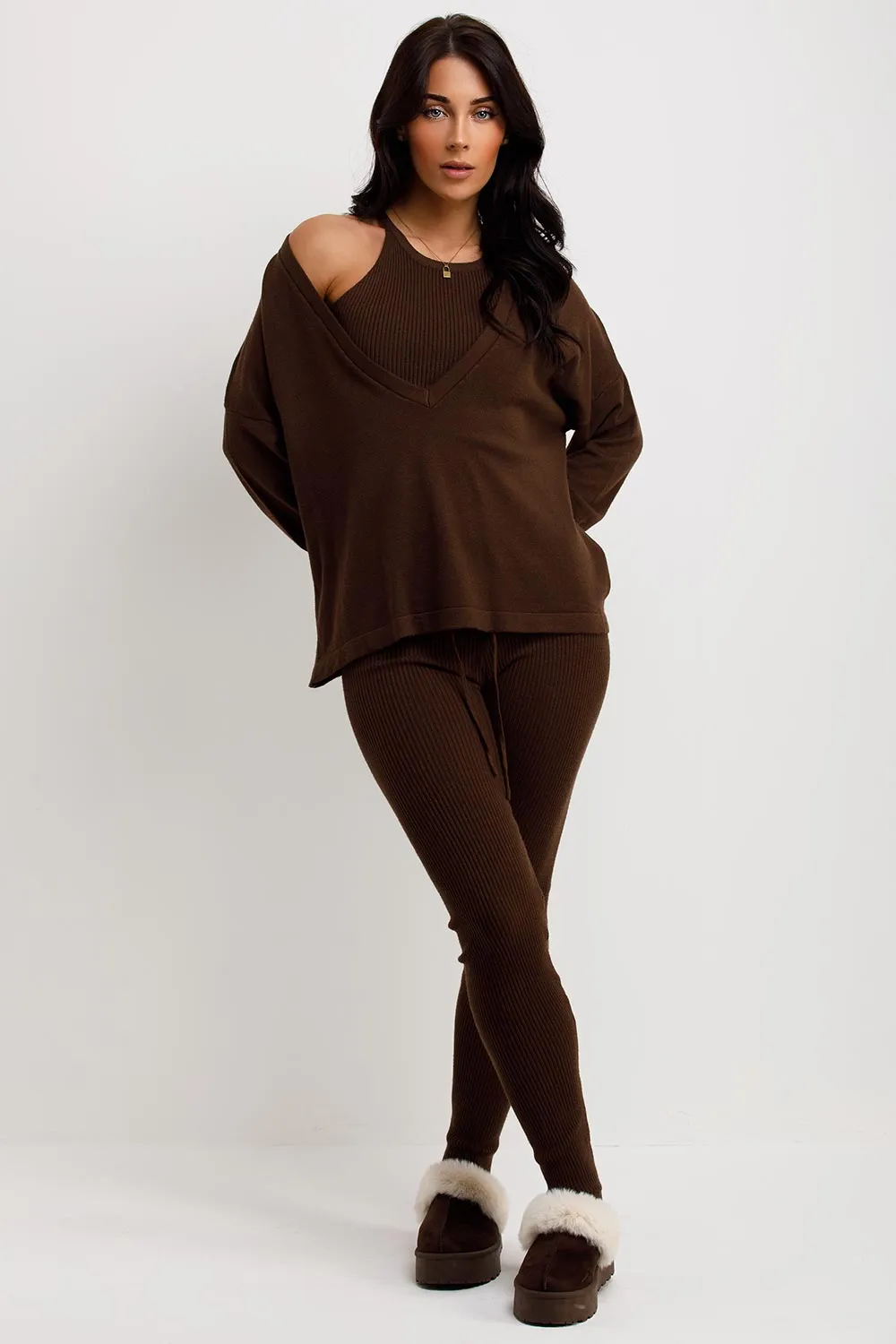 3 Piece Lounge Set Brown