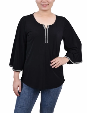 3/4 Bell Sleeve Top With Stones WrinkleResistantTextile