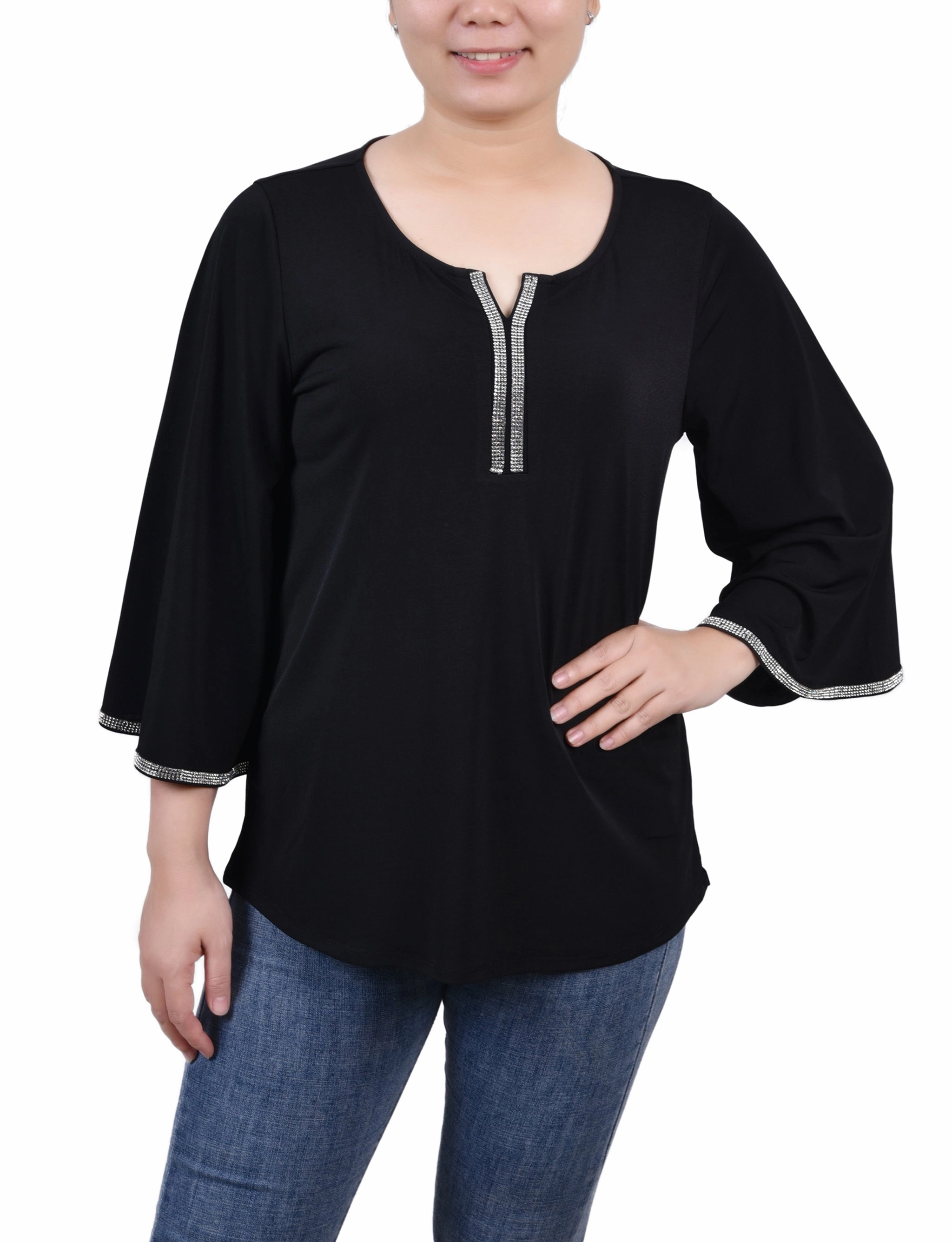 3/4 Bell Sleeve Top With Stones Hot Weather Basic Dress