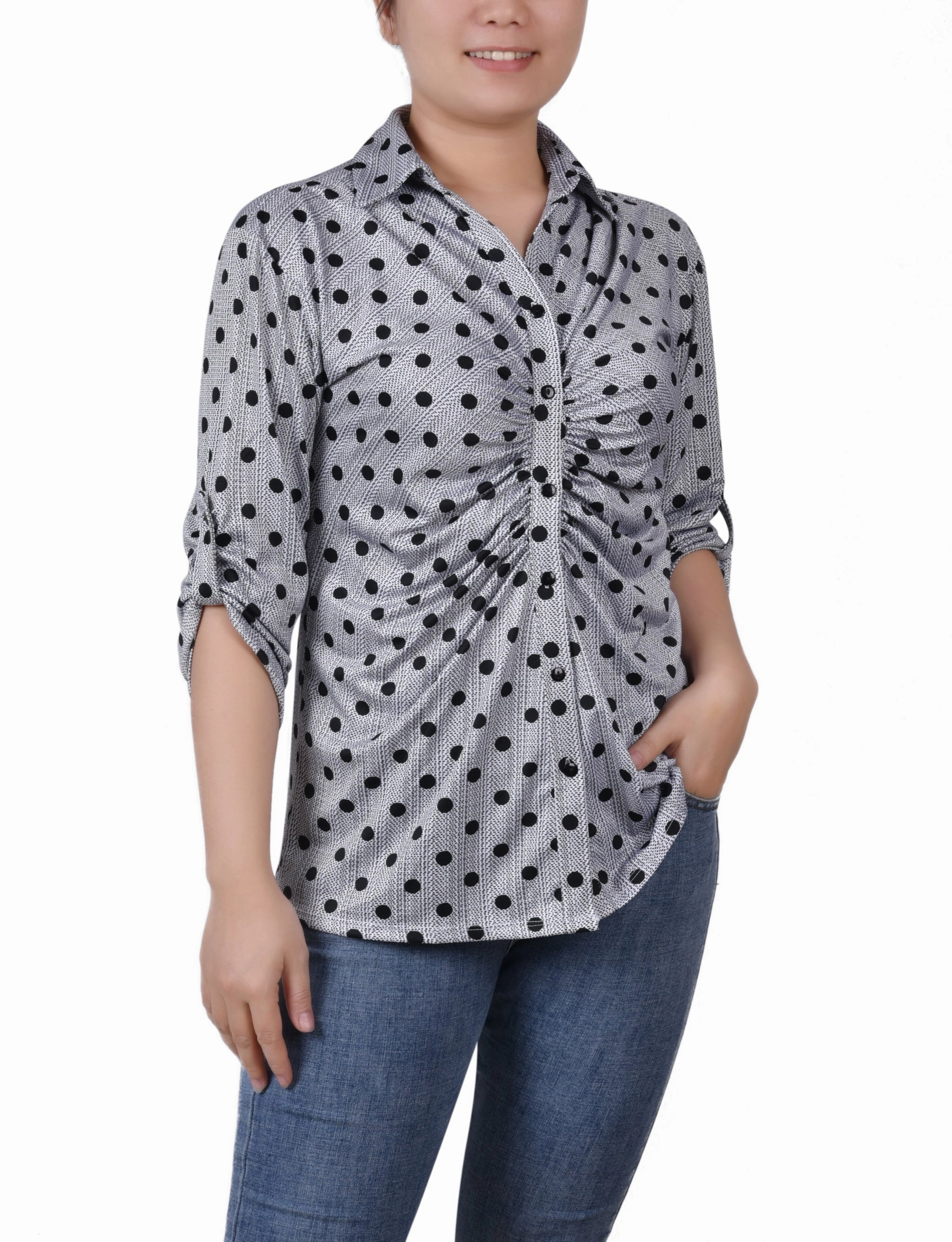3/4 Roll Tab Rouched-Front Top Casual Wear