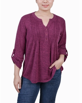 3/4 Roll Tab Sleeve Y Neck Top AbrasionResistant Finish
