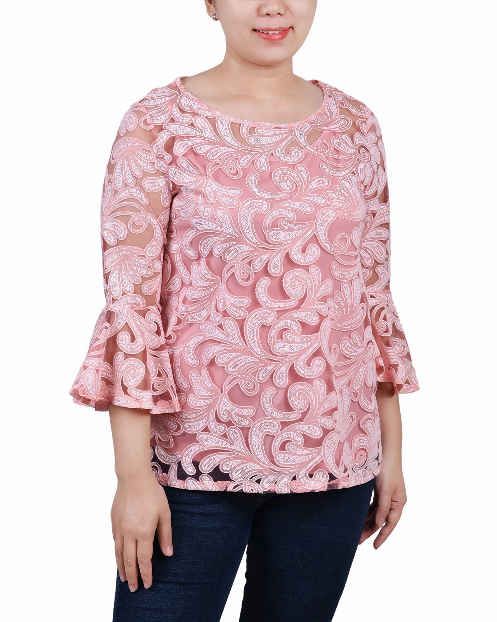 DroppedShoulder LayeredDurability 3/4 Sleeve Burnout Top With Matching Camisole