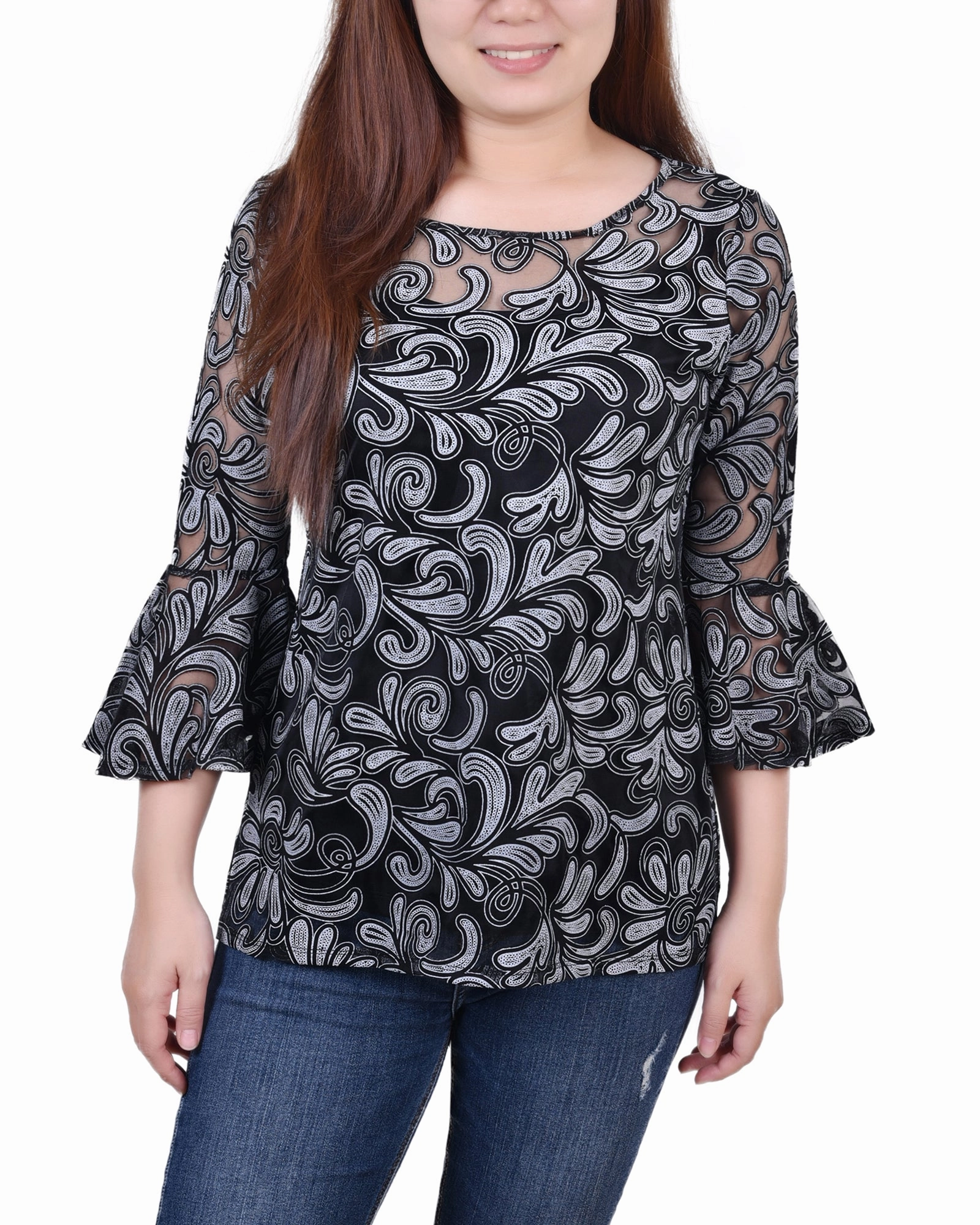 3/4 Sleeve Burnout Top With Matching Camisole SweatGuard Lining