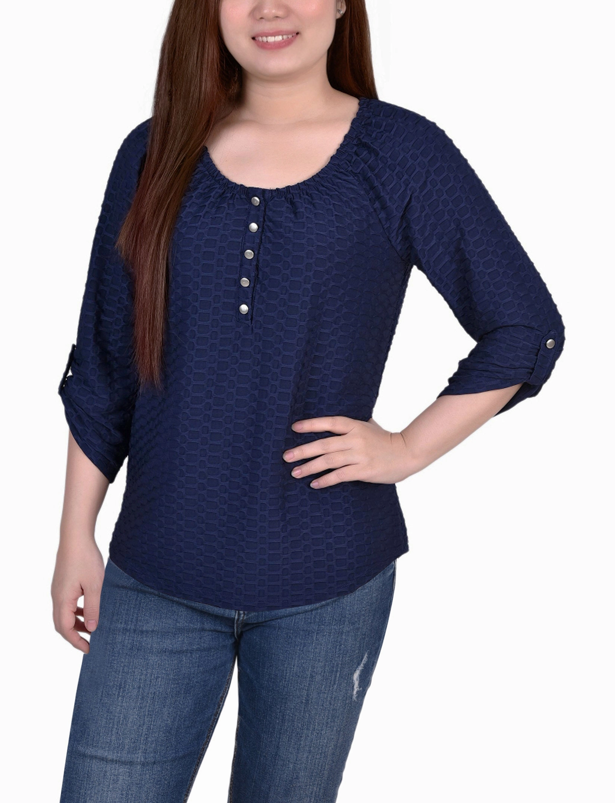 3/4 Sleeve Honeycomb Henley Top HoodedVersion