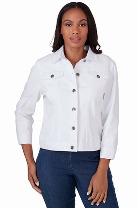 3/4 Sleeve Stretch Denim Jacket Non Closure Collar