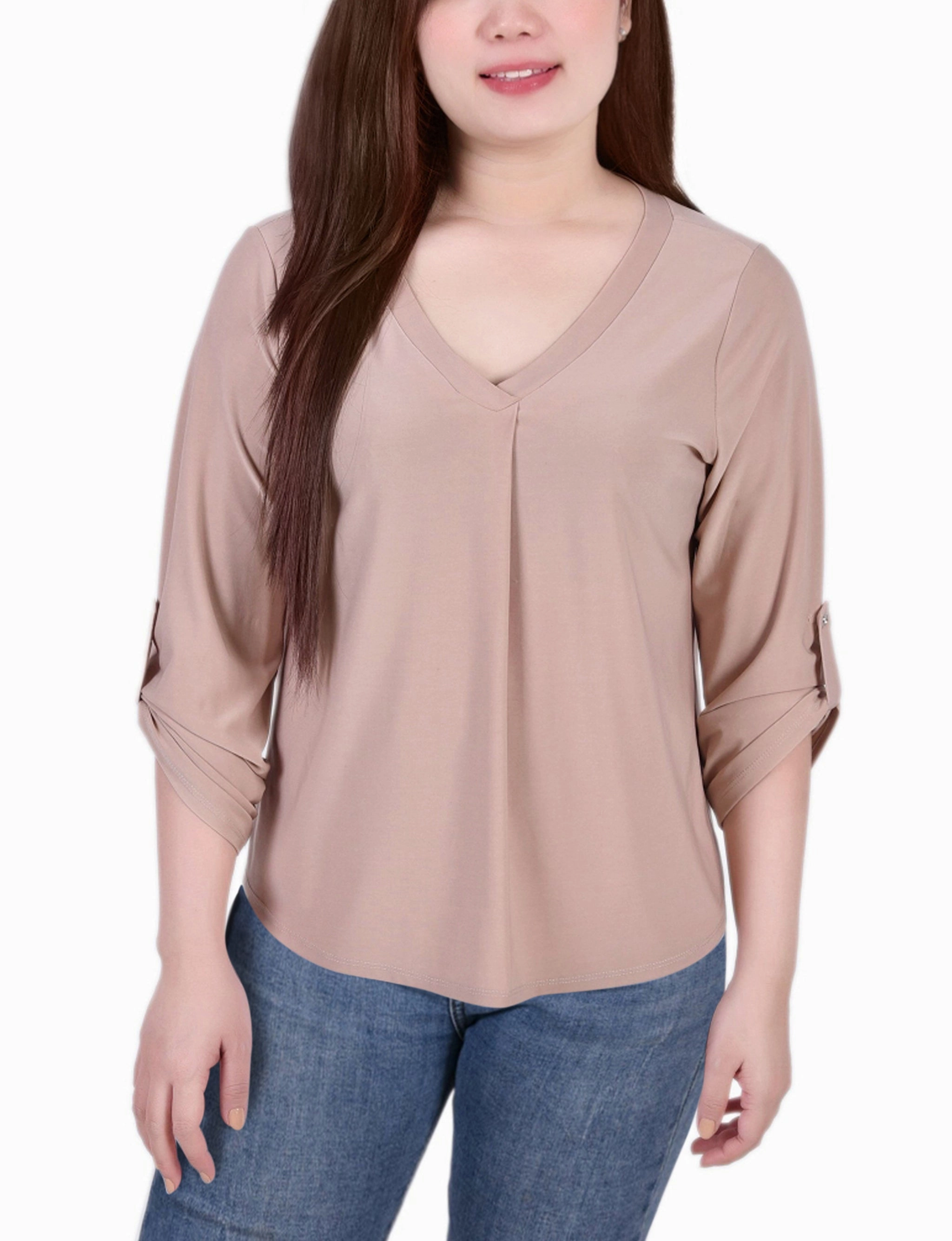 3/4 Sleeve V Neck Top Reflective Trim