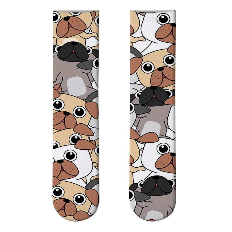 3D cute cat print socks cute stockings cartoon pattern trend double-sided print socks