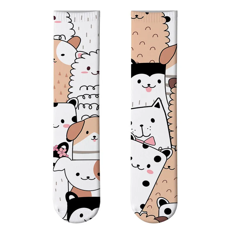 3D cute cat print socks cute stockings cartoon pattern trend double-sided print socks
