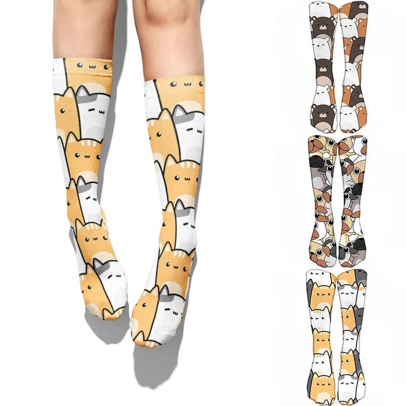 3D cute cat print socks cute stockings cartoon pattern trend double-sided print socks