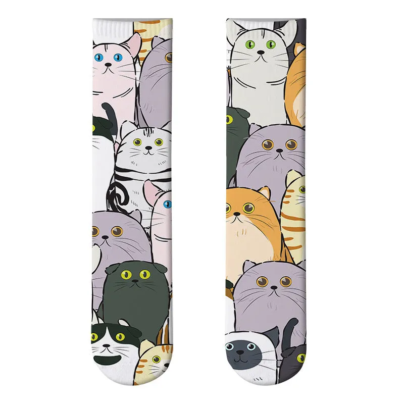 3D cute cat print socks cute stockings cartoon pattern trend double-sided print socks