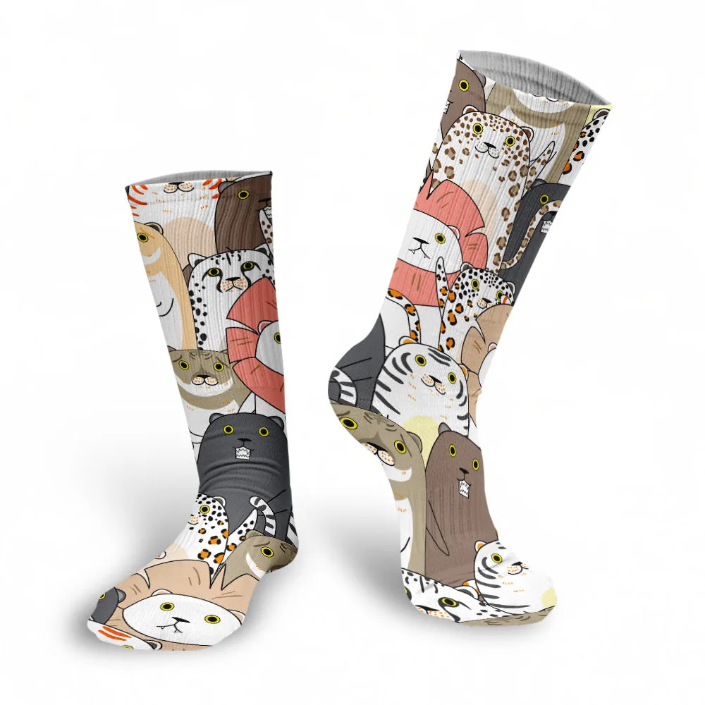 3D cute cat print socks cute stockings cartoon pattern trend double-sided print socks