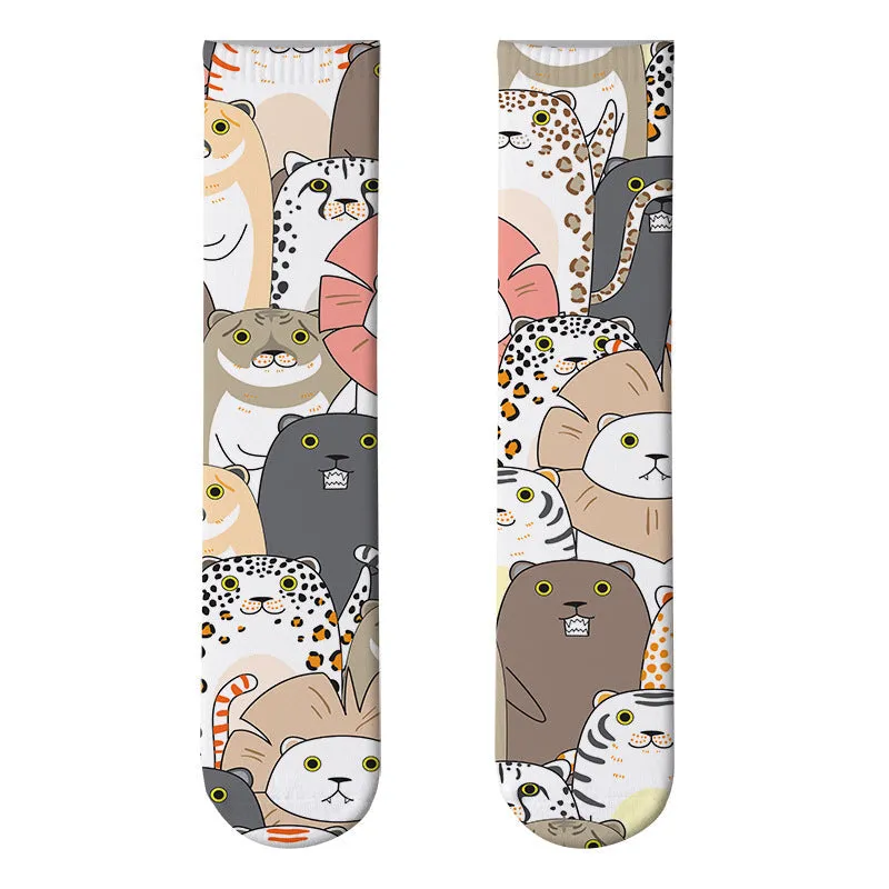 3D cute cat print socks cute stockings cartoon pattern trend double-sided print socks