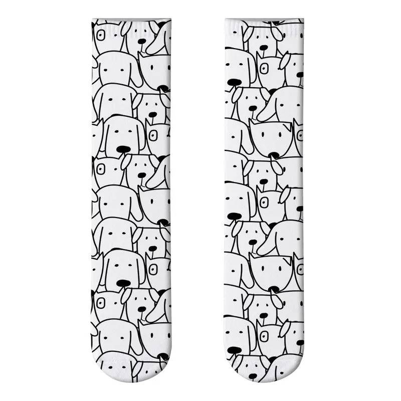 3D cute cat print socks cute stockings cartoon pattern trend double-sided print socks