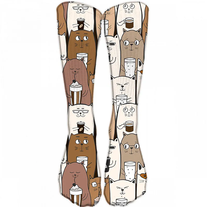 3D cute cat print socks cute stockings cartoon pattern trend double-sided print socks