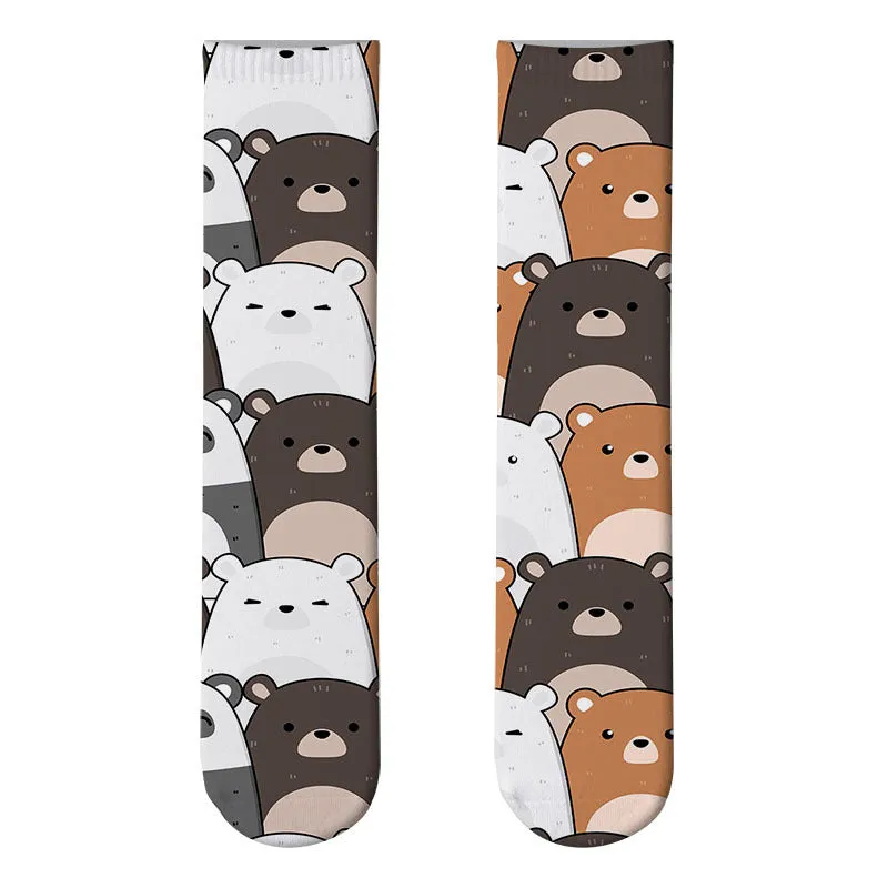 3D cute cat print socks cute stockings cartoon pattern trend double-sided print socks