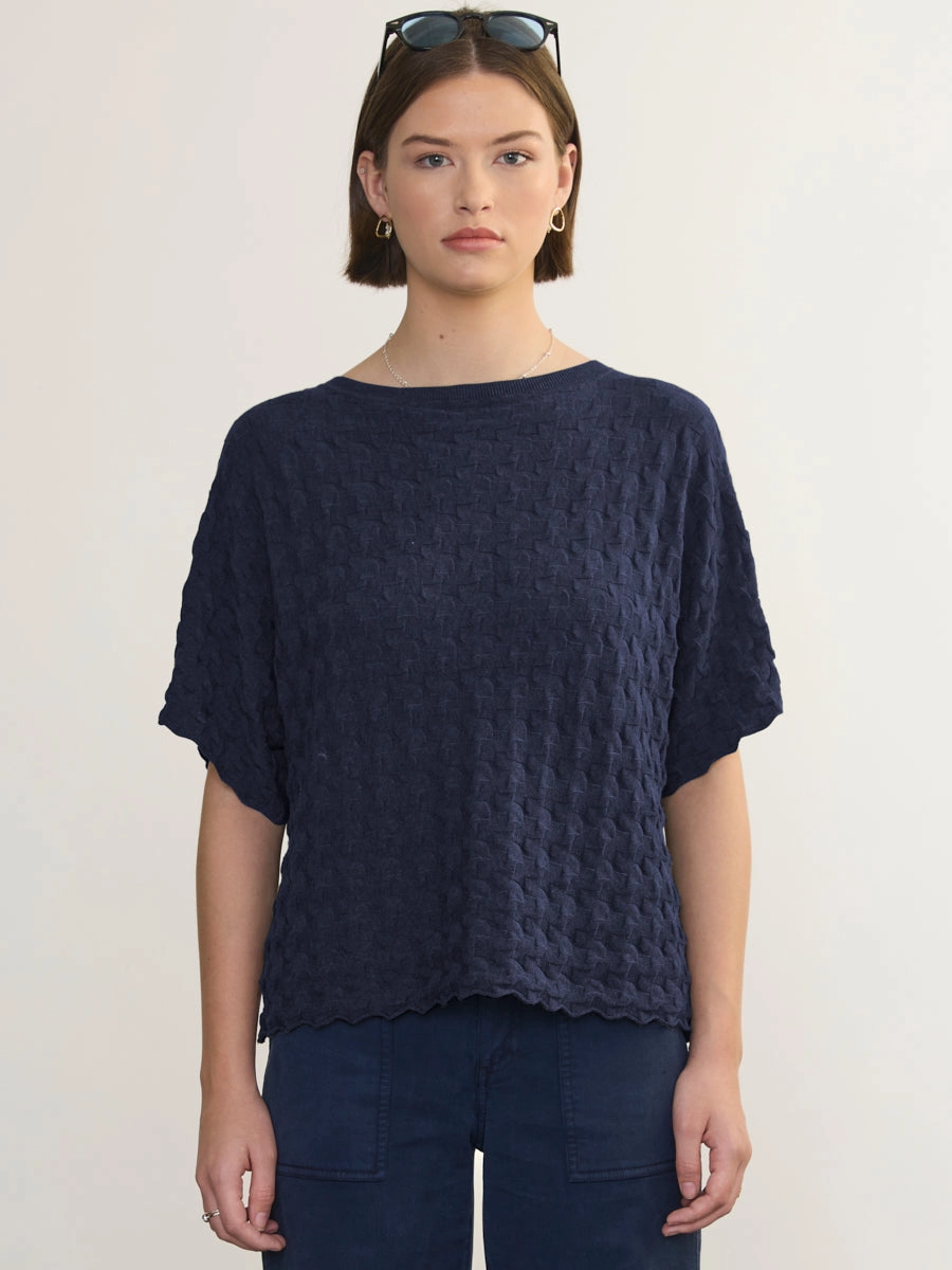 casual top YarnDyeStripe 3D RELAXED TEE