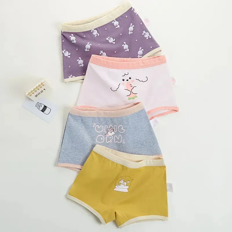 4PCS Little Girls Cotton Breathable Cartoon Briefs