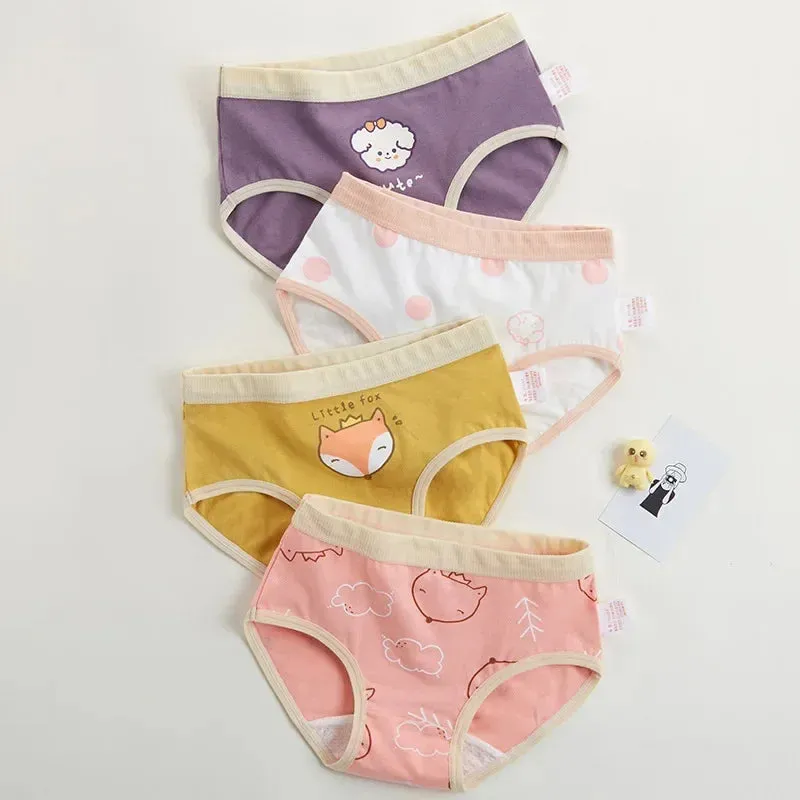 4PCS Little Girls Cotton Breathable Cartoon Briefs